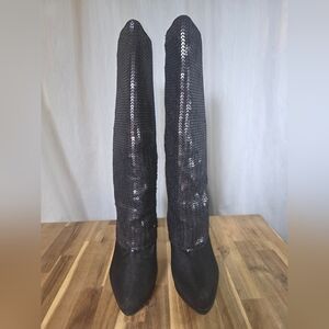 Nina New York Womens NWB Nakona Black Mat Sequins Boots Shoes 7 1/2 MED